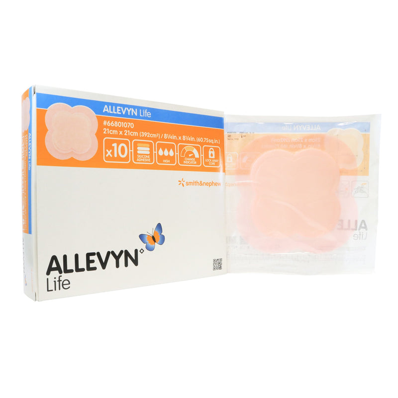 Allevyn Life Foam Dressing 8-1/4 X 8-1/4 Inch With Border Film Backing Silicone Gel Adhesive Quadrilobe Sterile (834488_BX) 10/BX