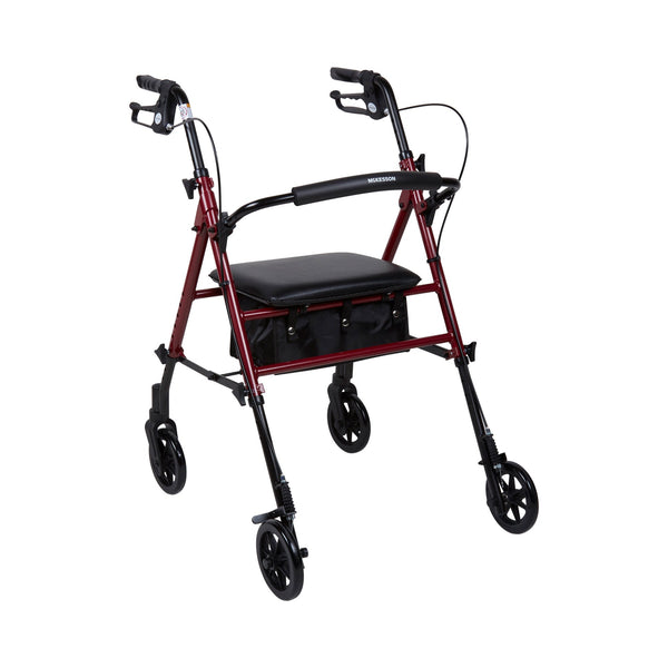 McKesson 4 Wheel Rollator Red Adjustable Height / Folding Aluminum Frame (1095248_EA) 1/EA