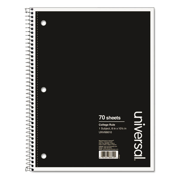 Universal® Wirebound Notebook, 1-Subject, Medium/College Rule, Black Cover, (70) 10.5 x 8 Sheets (UNV66610)