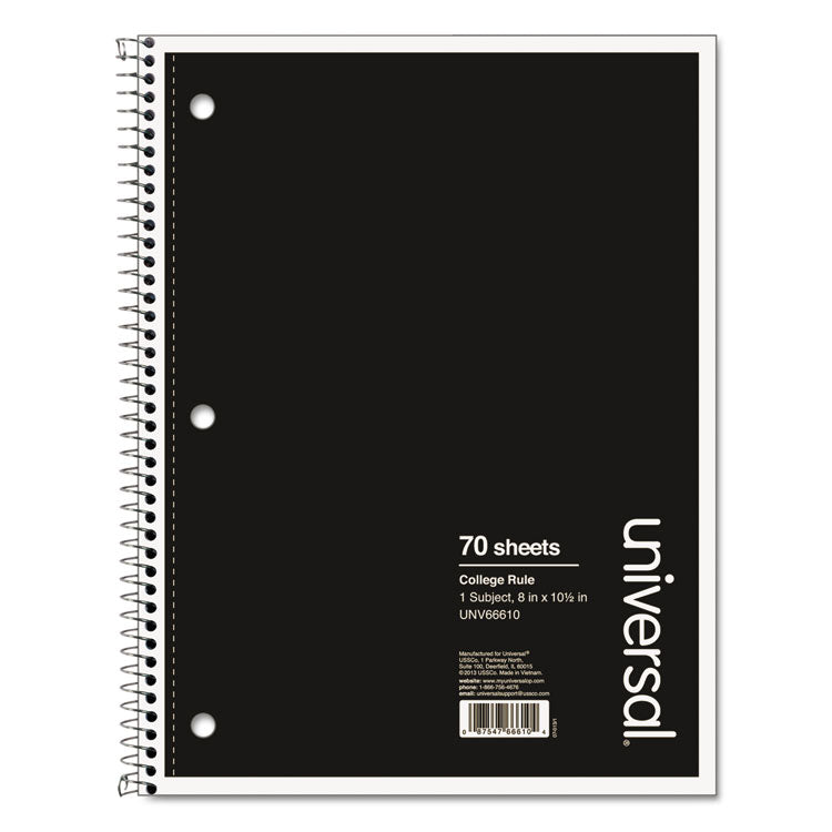 Universal® Wirebound Notebook, 1-Subject, Medium/College Rule, Black Cover, (70) 10.5 x 8 Sheets (UNV66610) Each