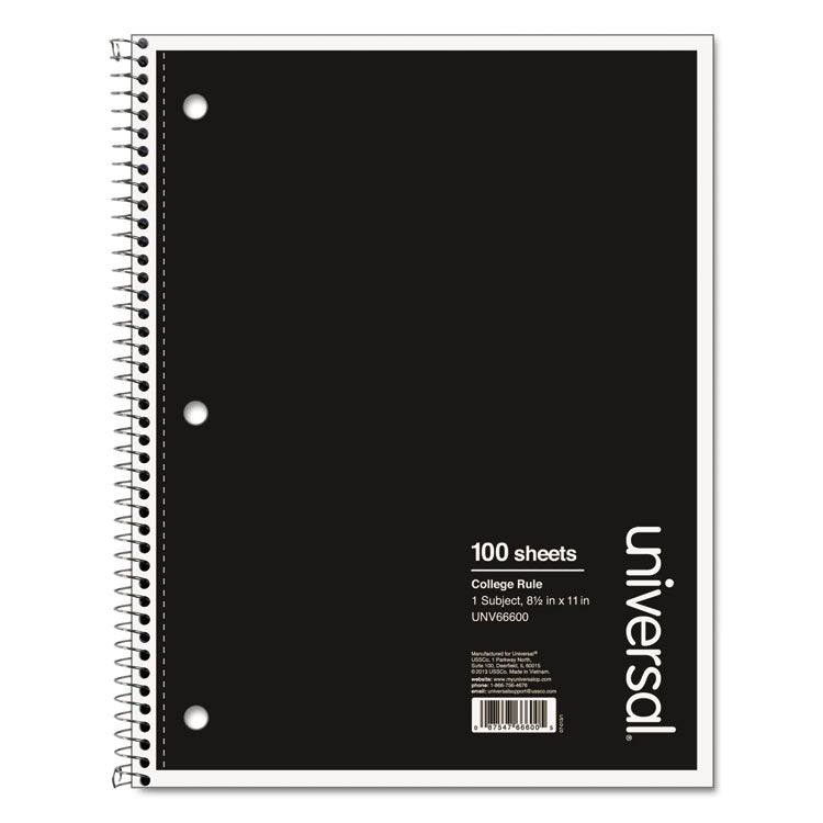 Universal® Wirebound Notebook, 1-Subject, Medium/College Rule, Black Cover, (100) 11 x 8.5 Sheets (UNV66600)