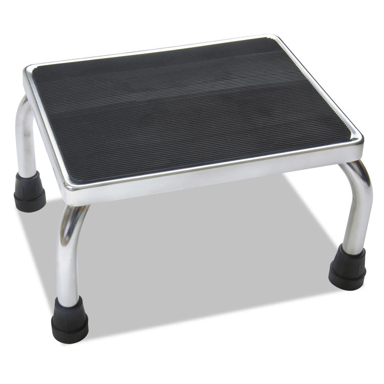 Medline Foot Stool, 1-Step, 350 lb Capacity, 16 x 12 x 8.25, Steel, Chrome/Black Mat (MIIMDS80430I)