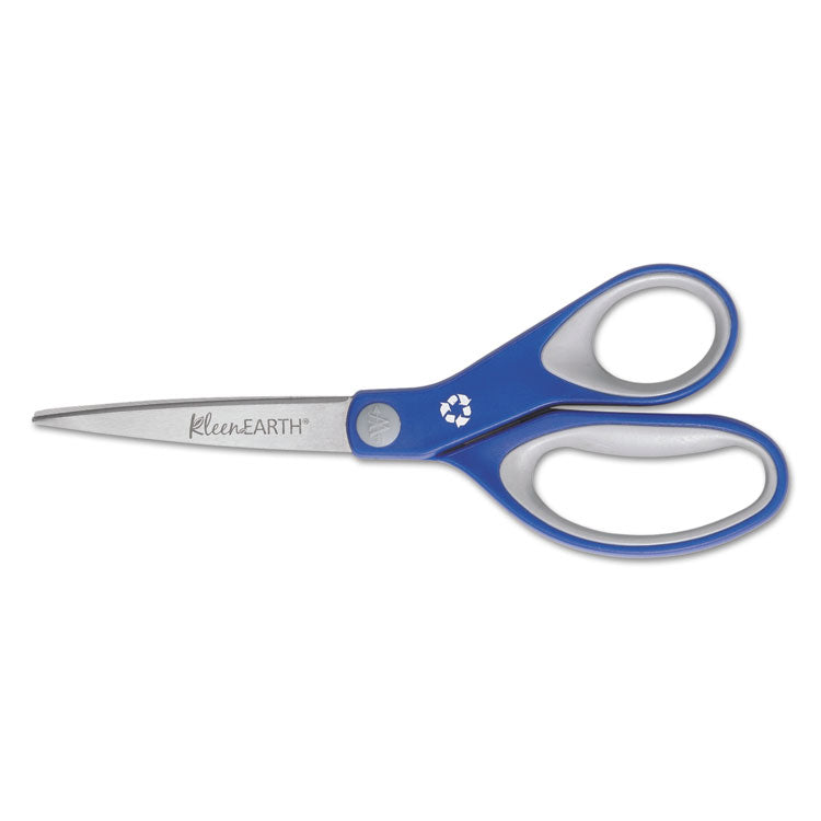 Westcott® KleenEarth Soft Handle Scissors, 8" Long, 3.25" Cut Length, Blue/Gray Straight Handle (ACM15554) Each