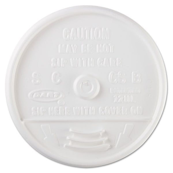 Dart® Sip Thru Lids, Fits 10 oz to 14 oz Foam Cups, Plastic, White, 100/Pack, 10 Packs/Carton (DCC12UL)