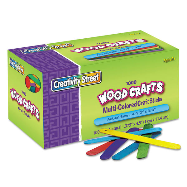 Creativity Street® Colored Wood Craft Sticks, 4.5" x 0.38", Assorted, 1,000/Box (CKC377502)