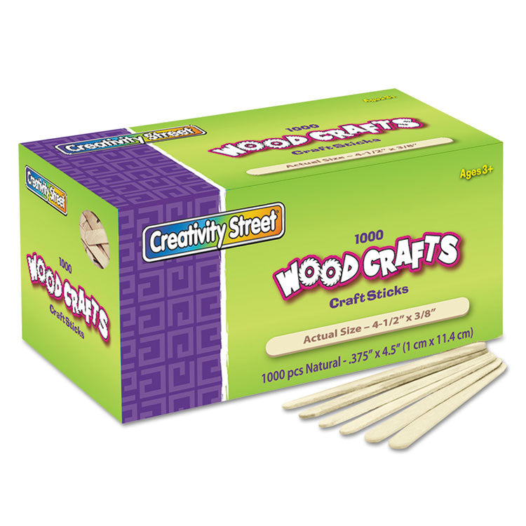 Creativity Street® Natural Wood Craft Sticks, 4.5" x 0.38", Natural, 1,000/Box (CKC377501) Box of 1000 Sticks