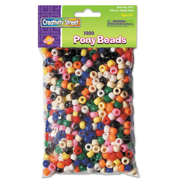 Creativity Street® Pony Beads, Plastic, 6 mm x 9 mm, Assorted Primary Colors, 1,000/Set (CKC3552) Pack of 1000