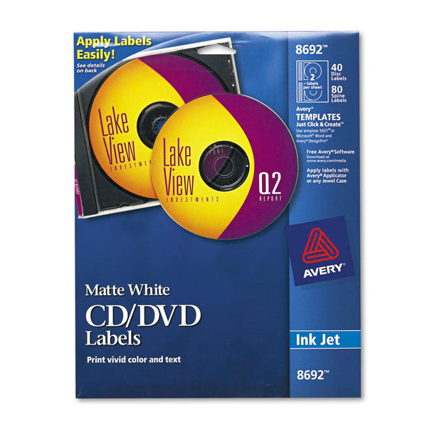 Avery® Inkjet CD Labels, Matte White, 40/Pack (AVE8692)