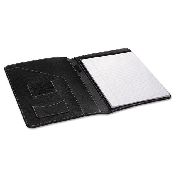 Universal® Leather-Look Pad Folio, Inside Flap Pocket w/Card Holder, Black (UNV32660)