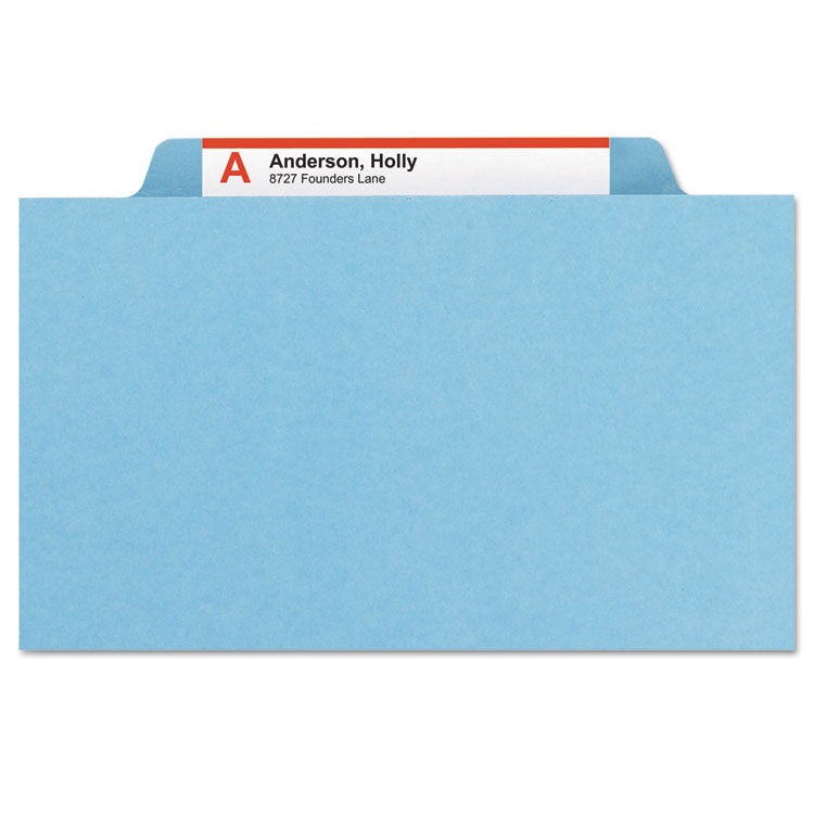 Smead™ Four-Section Pressboard Top Tab Classification Folders, Four SafeSHIELD Fasteners, 1 Divider, Letter Size, Blue, 10/Box (SMD13730)