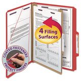 Smead™ Four-Section Pressboard Top Tab Classification Folders, Four SafeSHIELD Fasteners, 1 Divider, Letter Size, Bright Red, 10/Box (SMD13731)