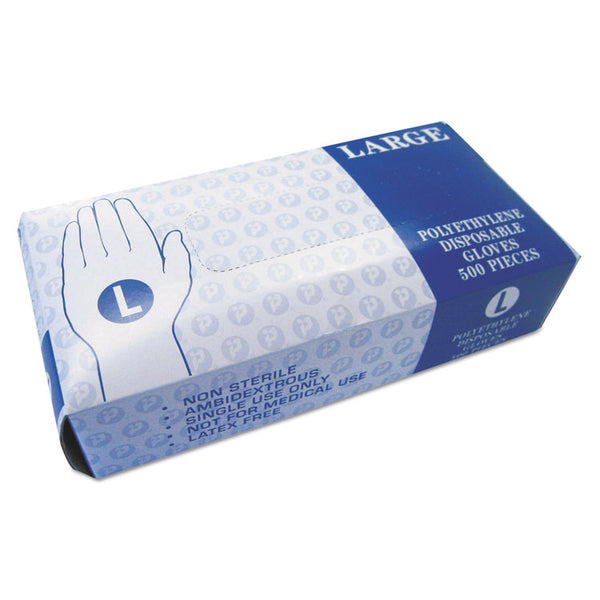Inteplast Group Embossed Polyethylene Disposable Gloves, Large, Powder-Free, Clear, 500/Box, 4 Boxes/Carton (IBSGLLG2K)