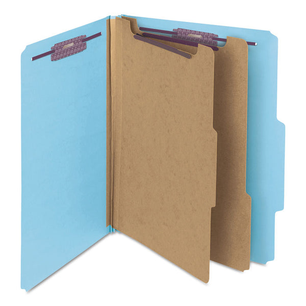Smead™ Six-Section Pressboard Top Tab Classification Folders, Six SafeSHIELD Fasteners, 2 Dividers, Letter Size, Blue, 10/Box (SMD14030)