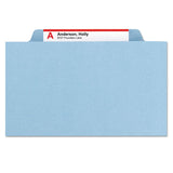 Smead™ 6-Section Pressboard Top Tab Pocket Classification Folders, 6 SafeSHIELD Fasteners, 2 Dividers, Letter Size, Blue, 10/Box (SMD14081)