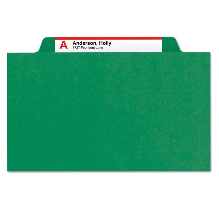 Smead™ Eight-Section Pressboard Top Tab Classification Folders, Eight SafeSHIELD Fasteners, 3 Dividers, Letter Size, Green, 10/Box (SMD14097)