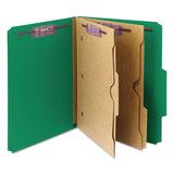 Smead™ 6-Section Pressboard Top Tab Pocket Classification Folders, 6 SafeSHIELD Fasteners, 2 Dividers, Letter Size, Green, 10/Box (SMD14083)