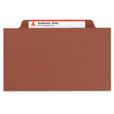 Smead™ Pressboard Classification Folders, Six SafeSHIELD Fasteners, 2/5-Cut Tabs, 2 Dividers, Letter Size, Red, 10/Box (SMD14075)