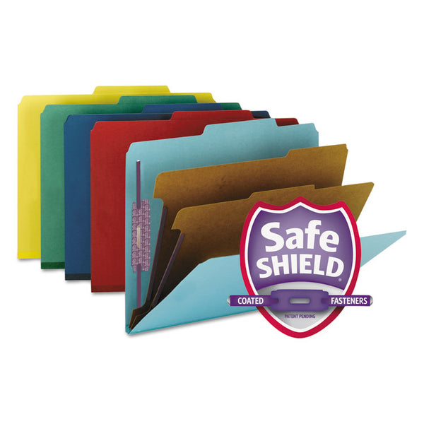 Smead™ Six-Section Pressboard Top Tab Classification Folders, Six SafeSHIELD Fasteners, 2 Dividers, Letter Size, Assorted, 10/Box (SMD14025)