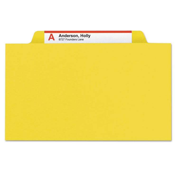 Smead™ Four-Section Pressboard Top Tab Classification Folders, Four SafeSHIELD Fasteners, 1 Divider, Letter Size, Yellow, 10/Box (SMD13734) Each