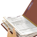 Smead™ Pressboard Classification Folders, Six SafeSHIELD Fasteners, 2/5-Cut Tabs, 2 Dividers, Letter Size, Red, 10/Box (SMD14075)