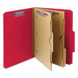 Smead™ 6-Section Pressboard Top Tab Pocket Classification Folders, 6 SafeSHIELD Fasteners, 2 Dividers, Letter Size, Bright Red,10/BX (SMD14082)