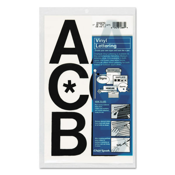 Chartpak® Press-On Vinyl Uppercase Letters, Self Adhesive, Black, 3"h, 50/Pack (CHA01070)