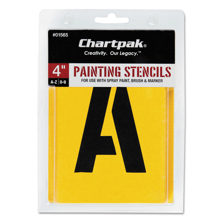 Chartpak® Professional Lettering Stencils, Painting Stencil Set, A-Z Set/0-9, 4", Manila, 35/Set (CHA01565)