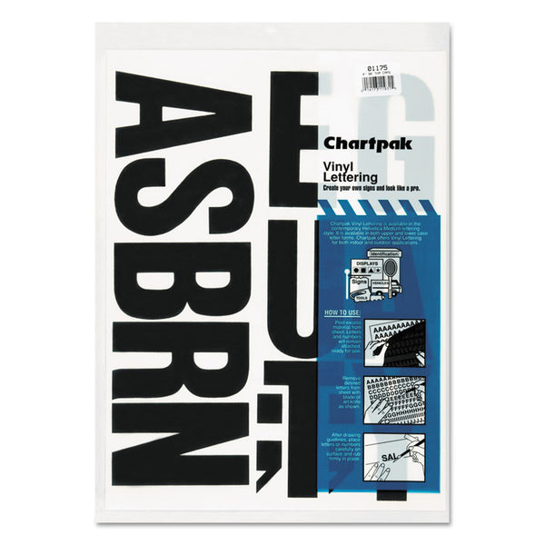 Chartpak® Press-On Vinyl Uppercase Letters, Self Adhesive, Black, 4"h, 58/Pack (CHA01175)