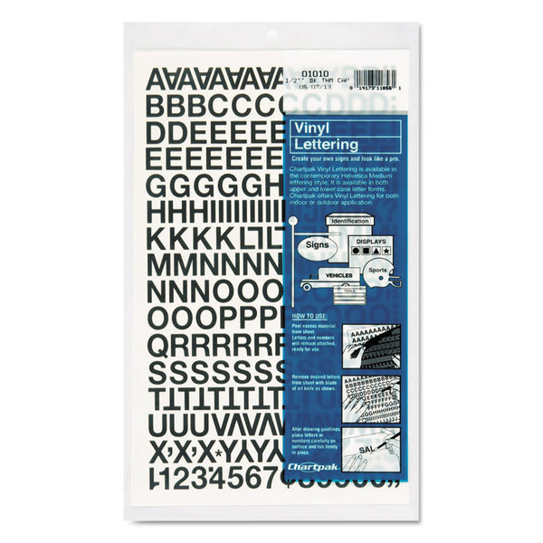 Chartpak® Press-On Vinyl Letters and Numbers, Self Adhesive, Black, 0.5"h, 201/Pack (CHA01010)