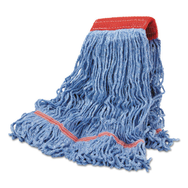 Boardwalk® Cotton Mop Heads, Cotton/Synthetic, Large, Looped End, Wideband, Blue, 12/CT (BWKLM30311L)