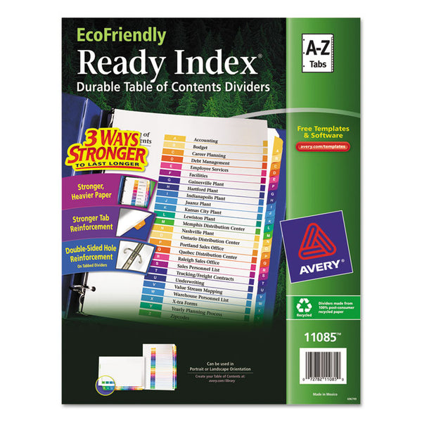Avery® Customizable Table of Contents Ready Index Dividers with Multicolor Tabs, 26-Tab, A to Z, 11 x 8.5, White, 1 Set (AVE11085)