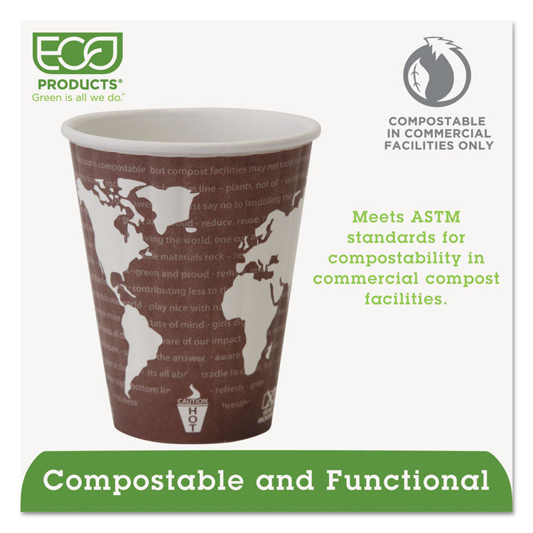 Eco-Products® World Art Renewable and Compostable Insulated Hot Cups, PLA, 8 oz, 40/Pack, 20 Packs/Carton (ECOEPBNHC8WD) Case of 600