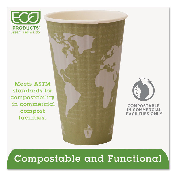 Eco-Products® World Art Renewable and Compostable Insulated Hot Cups, PLA, 16 oz, 40/Packs, 15 Packs/Carton (ECOEPBNHC16WD) Case of 600