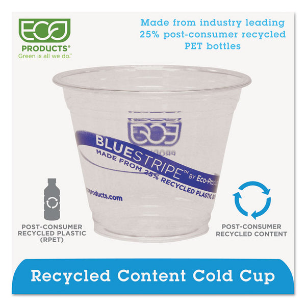 Eco-Products® BlueStripe 25% Recycled Content Cold Cups, 9 oz, Clear/Blue, 50/Pack, 20 Packs/Carton (ECOEPCR9)