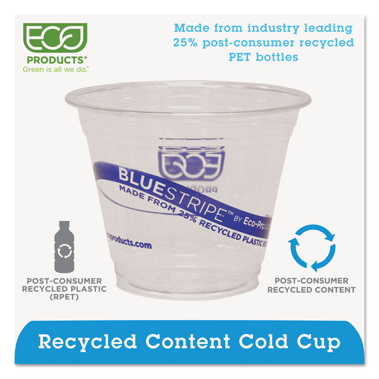 Eco-Products® BlueStripe 25% Recycled Content Cold Cups, 9 oz, Clear/Blue, 50/Pack, 20 Packs/Carton (ECOEPCR9) Case of 1000