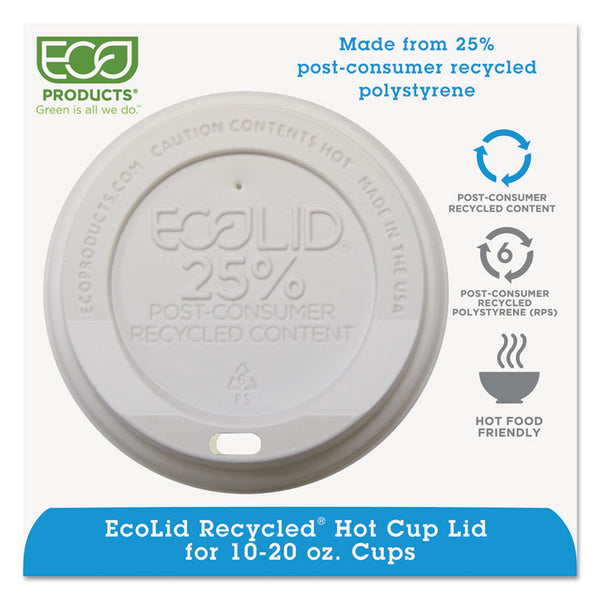 Eco-Products® EcoLid 25% Recycled Content Hot Cup Lid, White, Fits 10 oz to 20 oz Cups, 100/Pack, 10 Packs/Carton (ECOEPHL16WR)