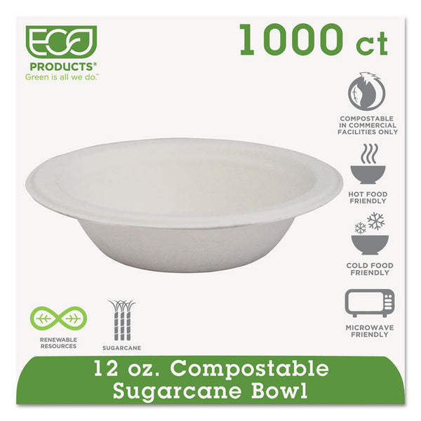 Eco-Products® Renewable Sugarcane Bowls, 12 oz, Natural White, 50/Pack, 20 Packs/Carton (ECOEPBL12)