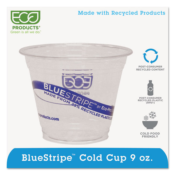Eco-Products® BlueStripe 25% Recycled Content Cold Cups, 9 oz, Clear/Blue, 50/Pack, 20 Packs/Carton (ECOEPCR9)