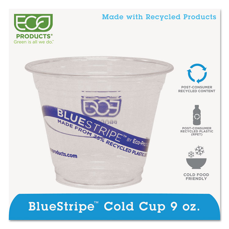 Eco-Products® BlueStripe 25% Recycled Content Cold Cups, 9 oz, Clear/Blue, 50/Pack, 20 Packs/Carton (ECOEPCR9) Case of 1000