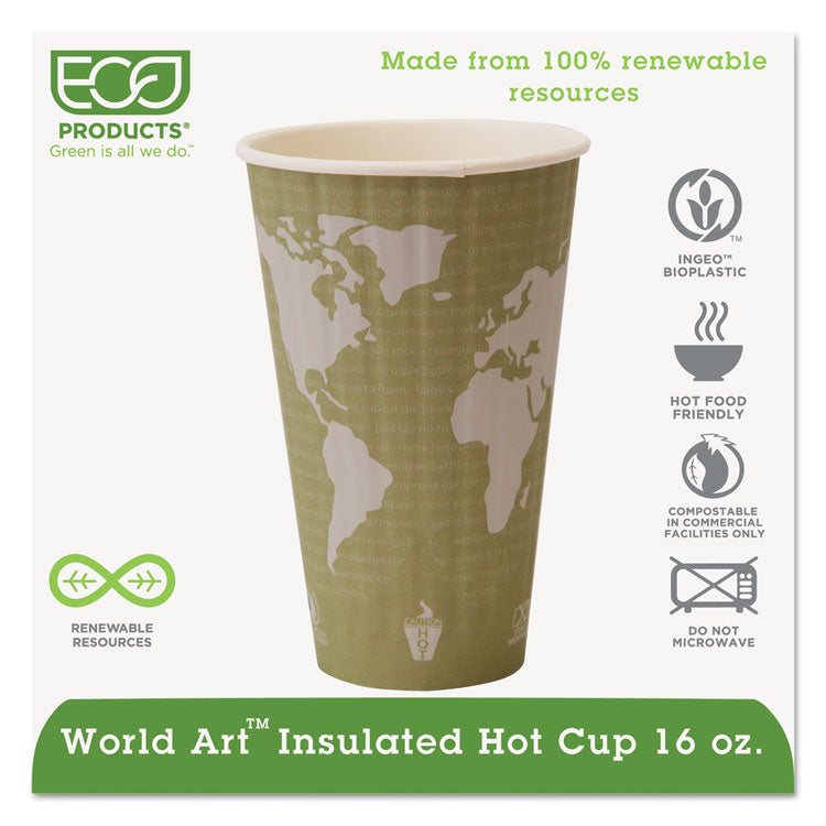 Eco-Products® World Art Renewable and Compostable Insulated Hot Cups, PLA, 16 oz, 40/Packs, 15 Packs/Carton (ECOEPBNHC16WD) Case of 600