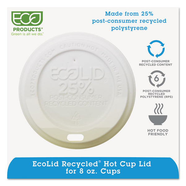 Eco-Products® EcoLid 25% Recycled Content Hot Cup Lid, White, Fits 8 oz Hot Cups, 100/Pack, 10 Packs/Carton (ECOEPHL8WR)