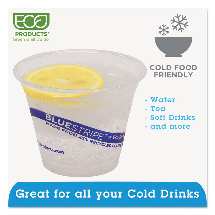 Eco-Products® BlueStripe 25% Recycled Content Cold Cups, 9 oz, Clear/Blue, 50/Pack, 20 Packs/Carton (ECOEPCR9) Case of 1000