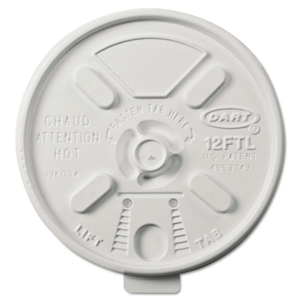 Dart® Lift n' Lock Plastic Hot Cup Lids, Fits 10 oz to 14 oz Cups, White, 1,000/Carton (DCC12FTL)