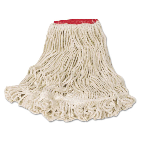 Rubbermaid® Commercial Super Stitch Looped-End Wet Mop Head, Cotton/Synthetic, Large Size, Red/White, 6/Carton (RCPD253WHI)