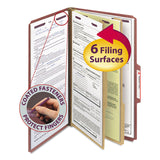 Smead™ Pressboard Classification Folders, Six SafeSHIELD Fasteners, 2/5-Cut Tabs, 2 Dividers, Legal Size, Red, 10/Box (SMD19075)