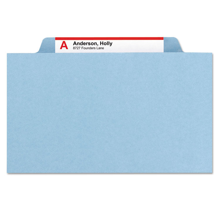 Smead™ Four-Section Pressboard Top Tab Classification Folders, Four SafeSHIELD Fasteners, 1 Divider, Legal Size, Blue, 10/Box (SMD18730)
