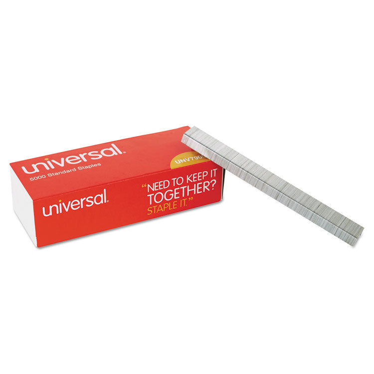 Universal® Standard Chisel Point Staples, 0.25" Leg, 0.5" Crown, Steel, 5,000/Box (UNV79000)