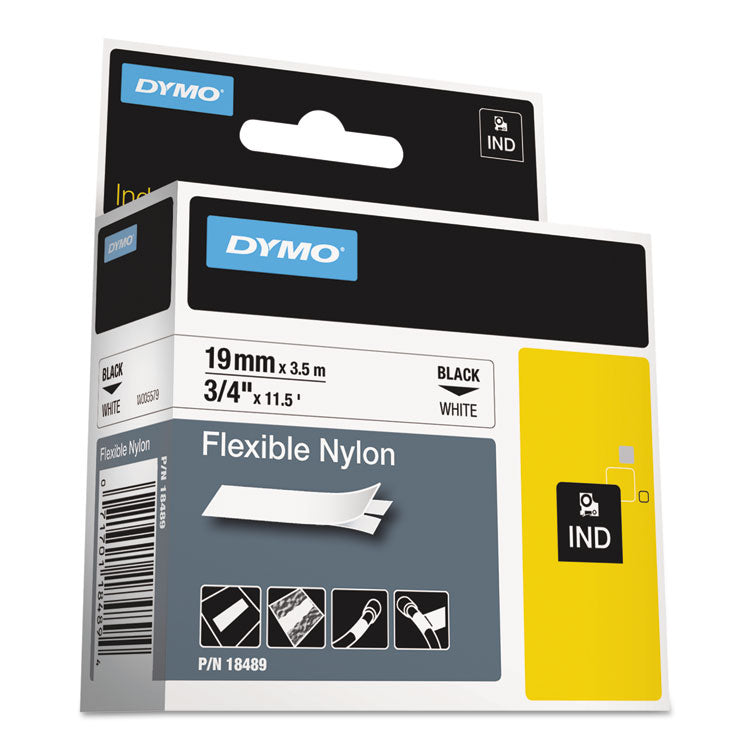 DYMO® Rhino Flexible Nylon Industrial Label Tape, 0.75" x 11.5 ft, White/Black Print (DYM18489)