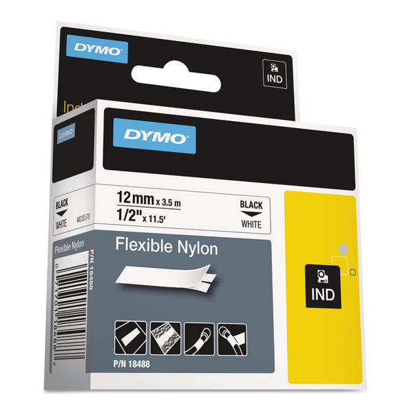 DYMO® Rhino Flexible Nylon Industrial Label Tape, 0.5" x 11.5 ft, White/Black Print (DYM18488)