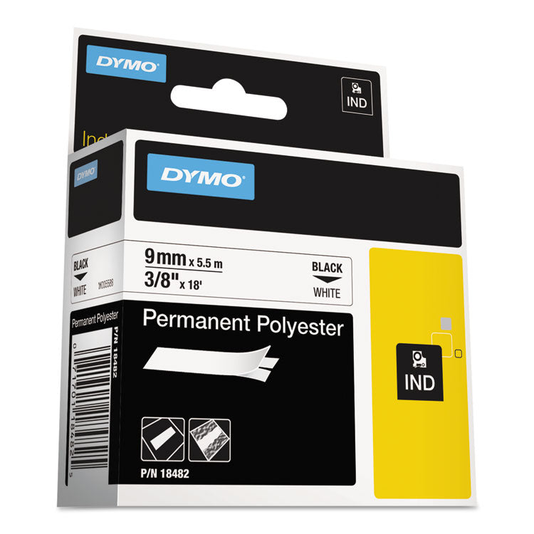 DYMO® Rhino Permanent Poly Industrial Label Tape, 0.37" x 18 ft, White/Black Print (DYM18482)